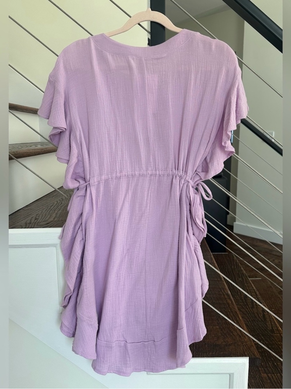 Umgee Lilac Ruffle Tie-Waist Mini Dress | Size: Small NWT - Picture 2 of 11